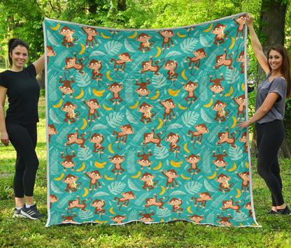 Monkey Happy Design Themed Print Quilt Bedspread