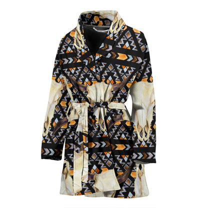 Buffalo Head Pattern Print Design 03 Women Bathrobe