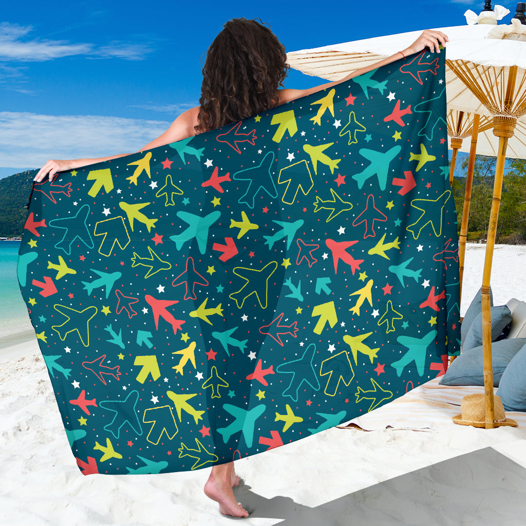 Airplane Pattern Print Design 05 Sarong Pareo Wrap