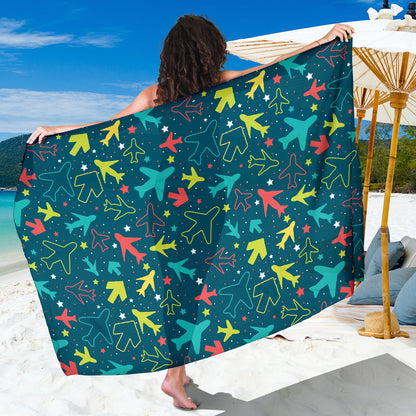 Airplane Pattern Print Design 05 Sarong Pareo Wrap