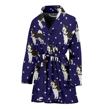Alaskan Malamute Pattern Print Design 04 Women Bathrobe
