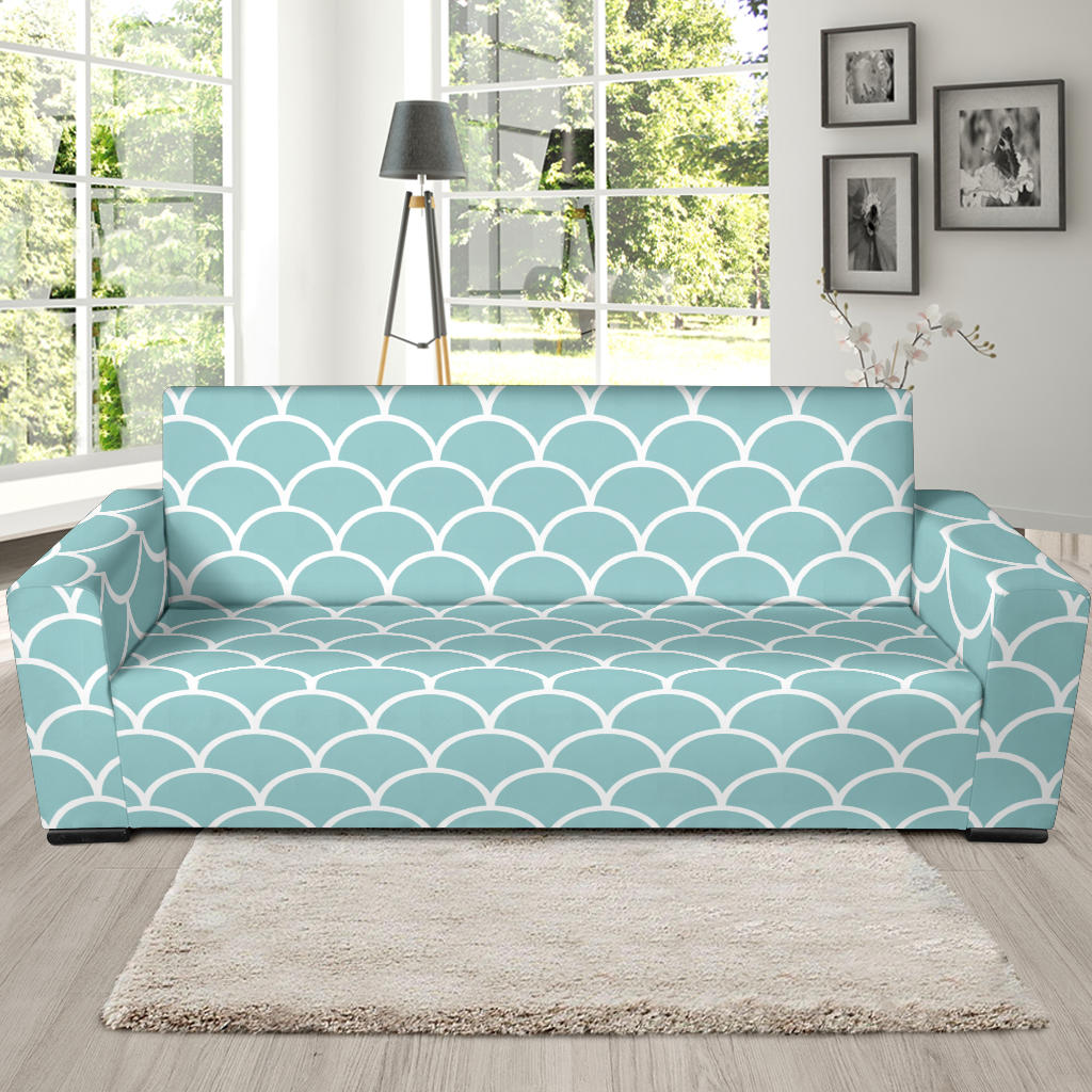 Scales Teal Pattern Print Design 02 Sofa Slipcover