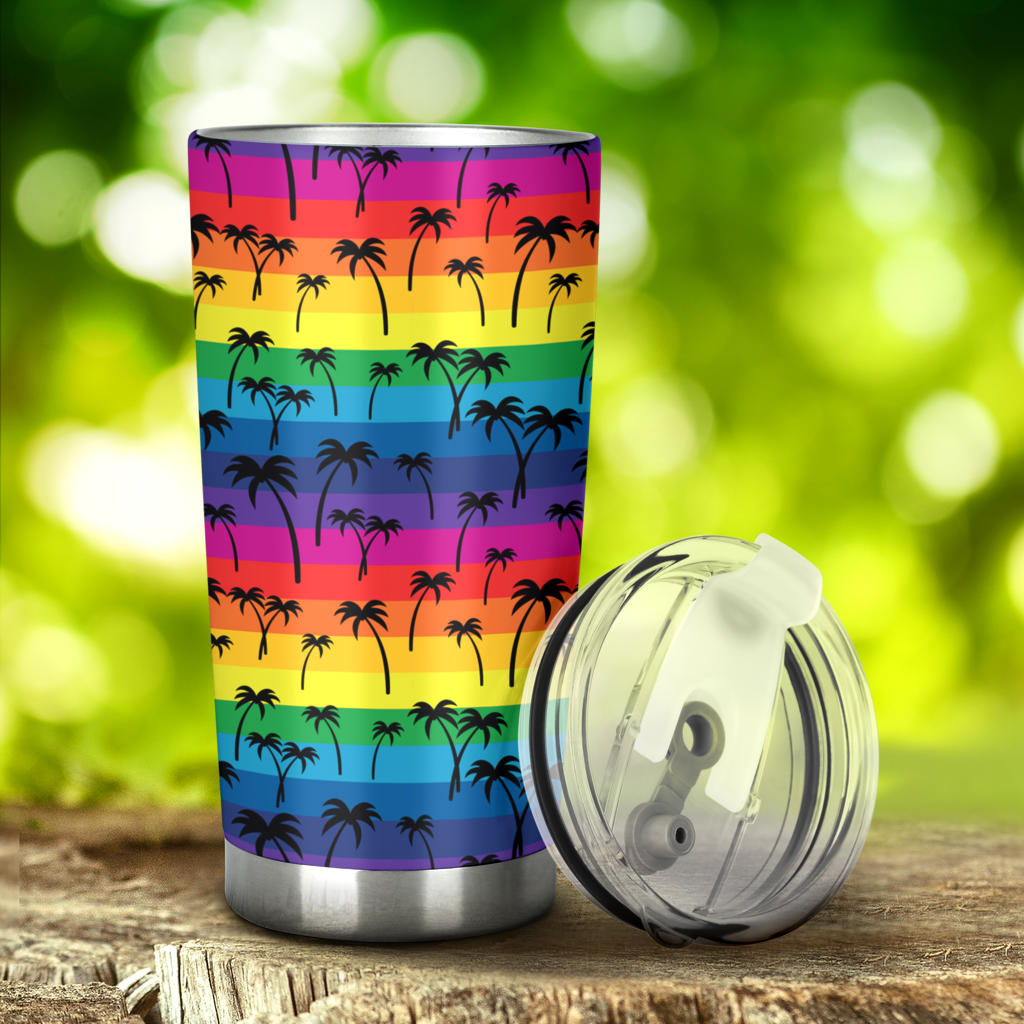 Palm Tree Rainbow Themed Print Tumbler
