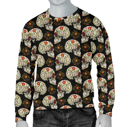 Sugar Skull Flower Design Themed Print Men Long Sleeve Sweatshirt