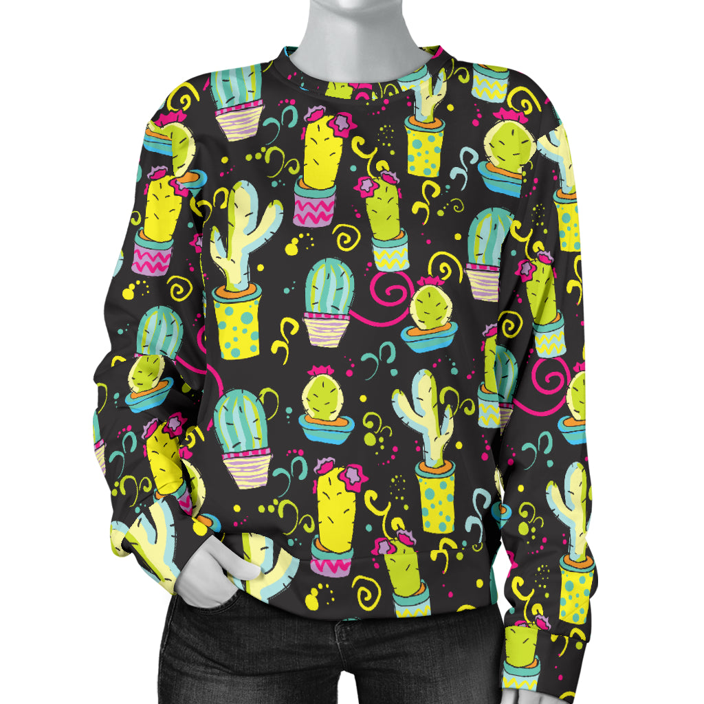Cactus Neon Style Print Pattern Women Long Sleeve Sweatshirt