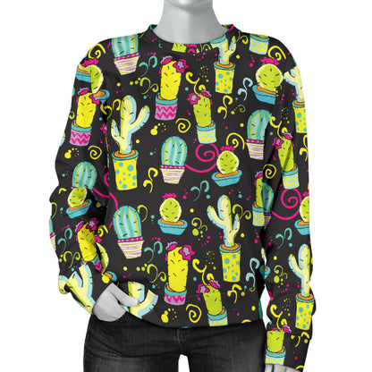 Cactus Neon Style Print Pattern Women Long Sleeve Sweatshirt
