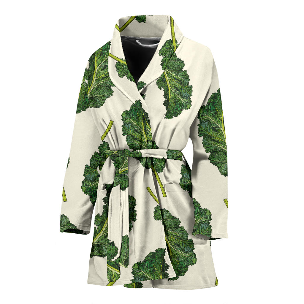 Kale Pattern Print Design 03 Women Bathrobe