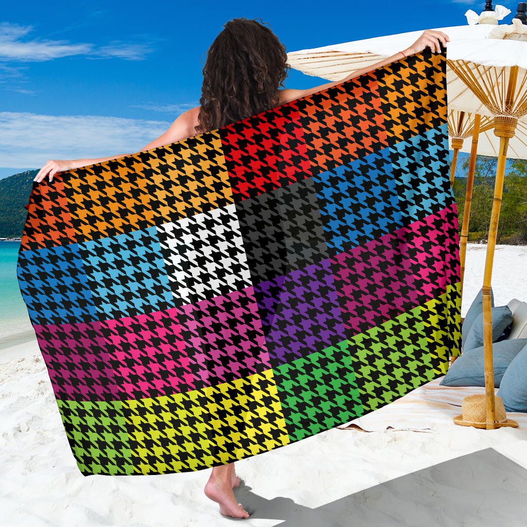 Houndstooth Colorful Pattern Print Design 01 Sarong Pareo Wrap