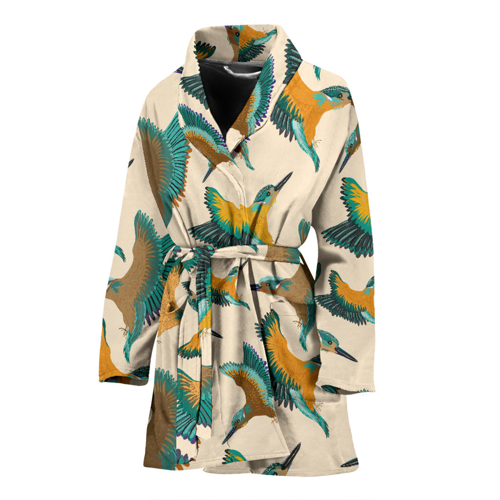 Kingfisher Pattern Print Design 02 Women Bathrobe