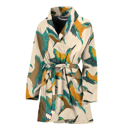 Kingfisher Pattern Print Design 02 Women Bathrobe