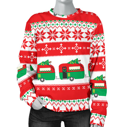 Camper Camping Ugly Christmas Design Print Women Long Sleeve Sweatshirt