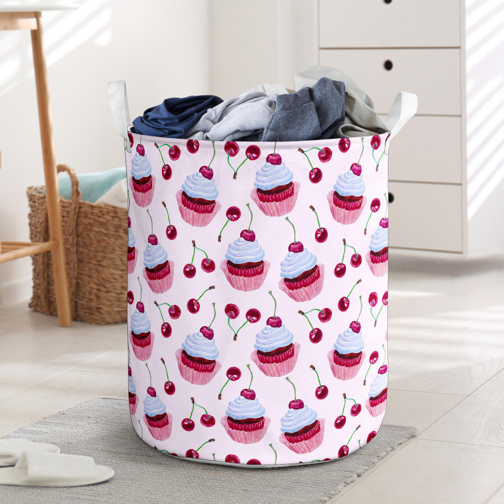 Cherry Cupcake Pink Pattern Laundry Basket