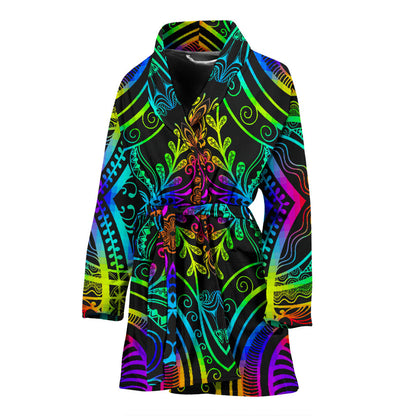 Neon Trible Rainbow Pattern Print Design A01 Women Bathrobe
