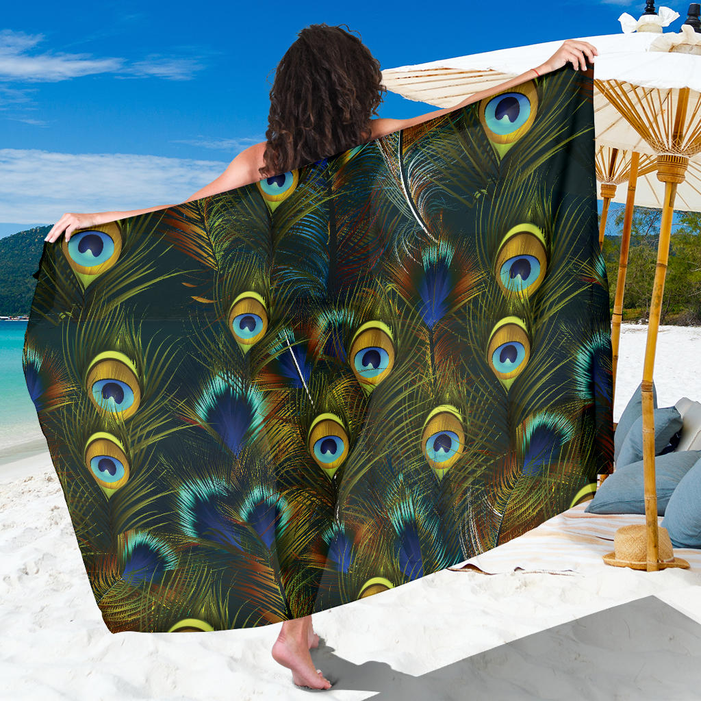 Peacock Feather Pattern Print Design A03 Sarong Pareo Wrap