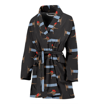 Dachshund Pattern Print Design 04 Women Bathrobe