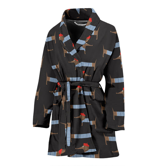 Dachshund Pattern Print Design 04 Women Bathrobe