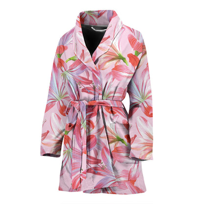 Amaryllis Pattern Print Design 02 Women Bathrobe