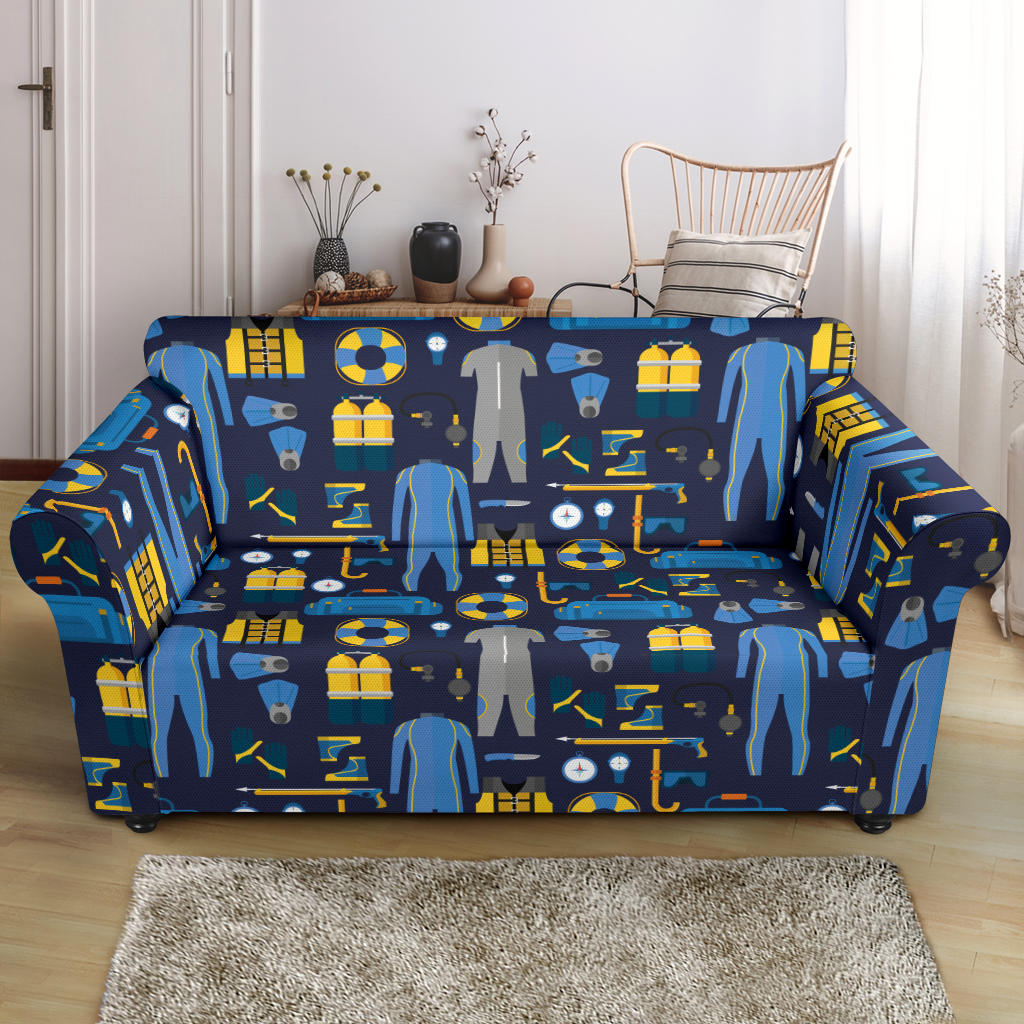 Scuba Equipment Print Design LKS305 Loveseat Couch Slipcover
