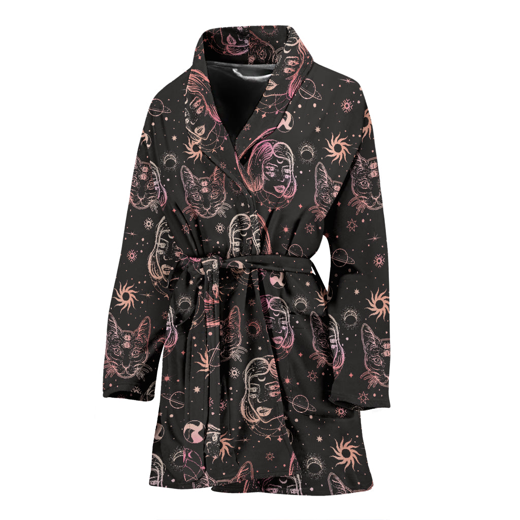 Third Eye Girl Cat Print Design LKS305 Women Bathrobe