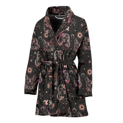 Third Eye Girl Cat Print Design LKS305 Women Bathrobe