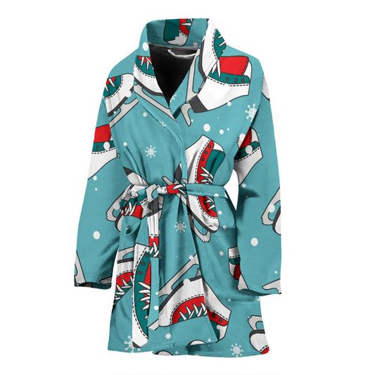 Ice Skate Pattern Print Design 03 Women Bathrobe
