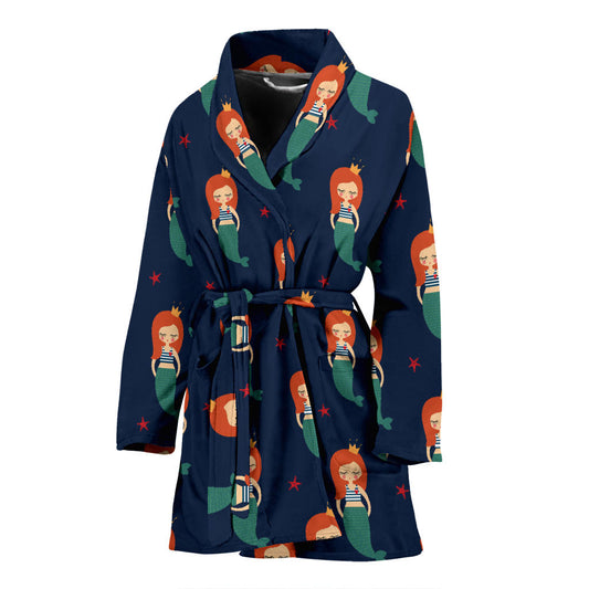 Mermaid Girl Pattern Print Design 01 Women Bathrobe