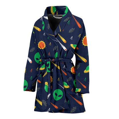 Alien UFO Pattern Print Design 05 Women Bathrobe