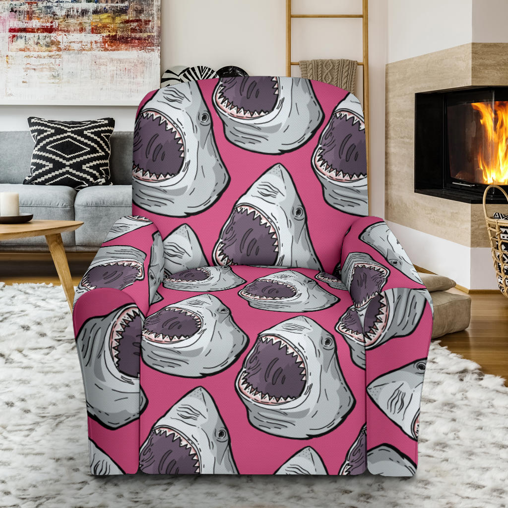 Great White Shark Pattern Print Design 01 Recliner Slipcover with Pocket