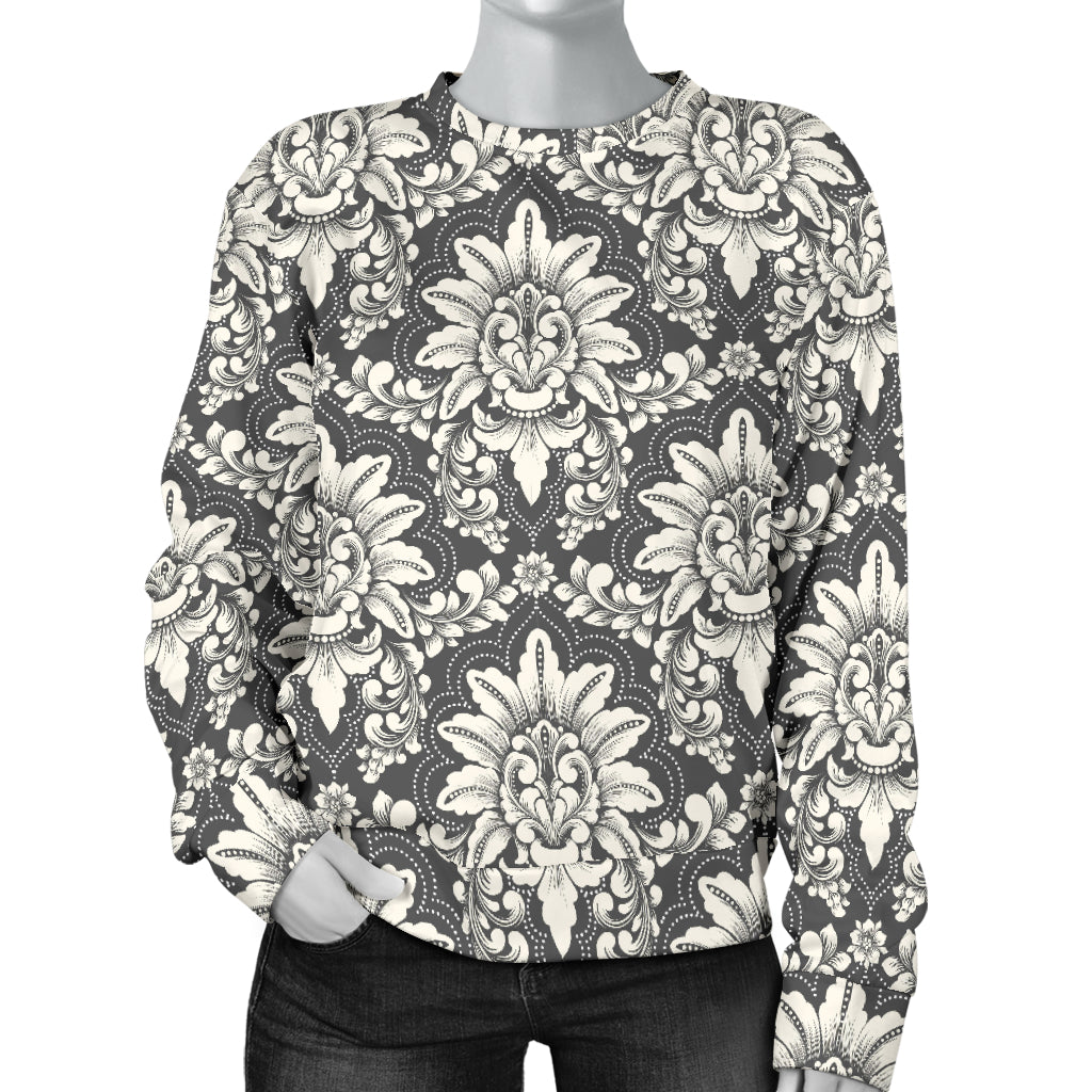 Damask Elegant Print Pattern Women Long Sleeve Sweatshirt