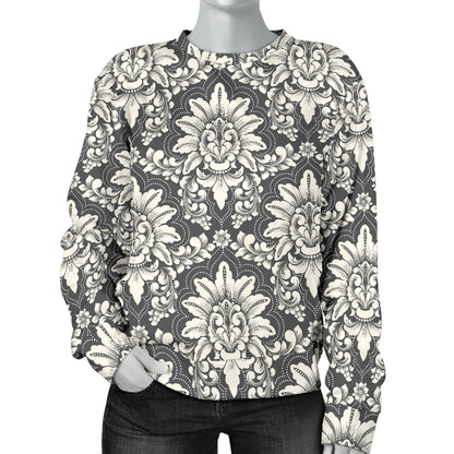 Damask Elegant Print Pattern Women Long Sleeve Sweatshirt