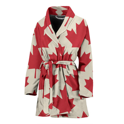 Maple Leaf Pattern Print Design 03 Women Bathrobe