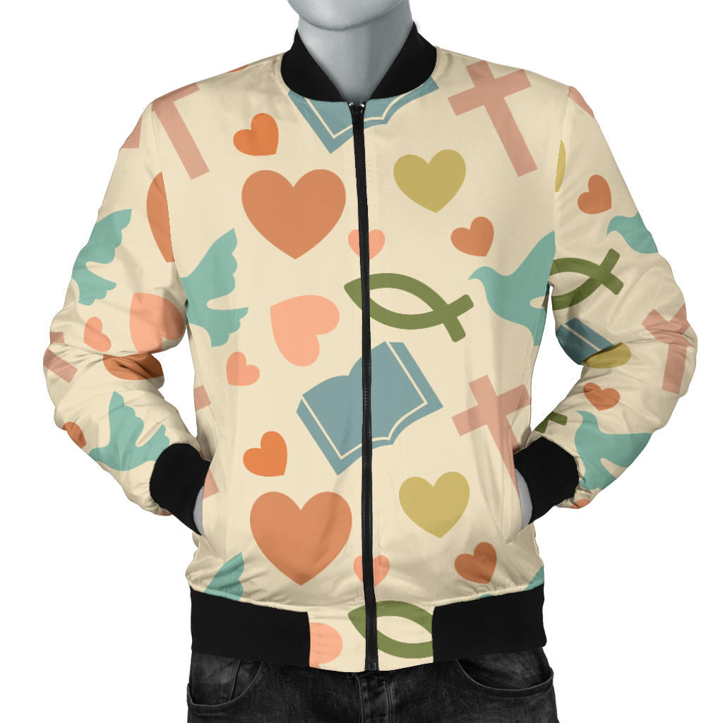 Christian Symbol Pattern Men Bomber Jacket