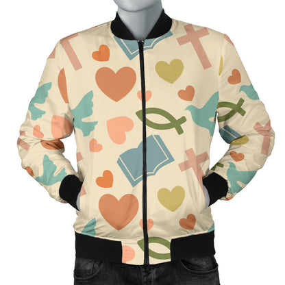 Christian Symbol Pattern Men Bomber Jacket