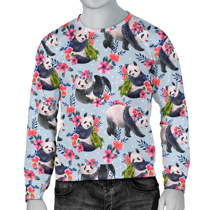 Panda Bear Flower Design Themed Print Men Long Sleeve Sweatshirt