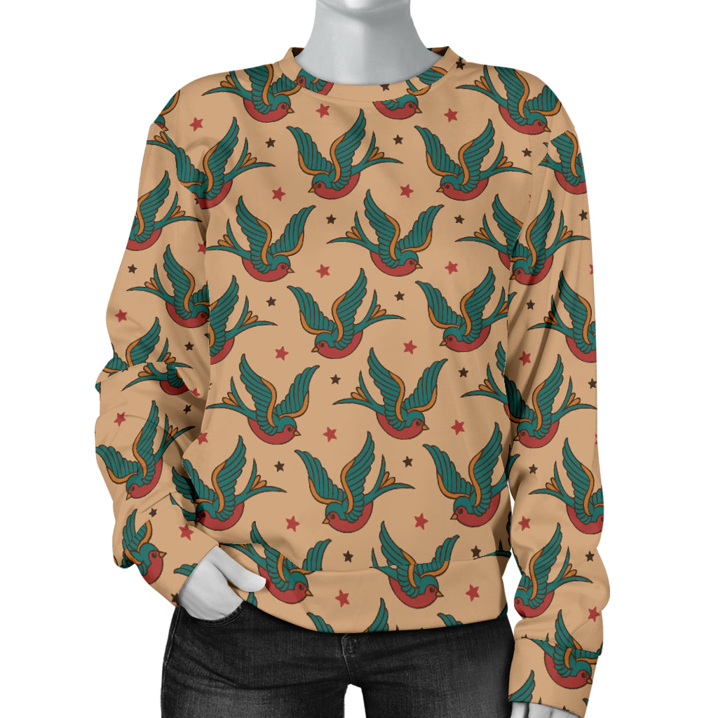 Old School Tattoo Swallow Design Women Long Sleeve Sweatshirt