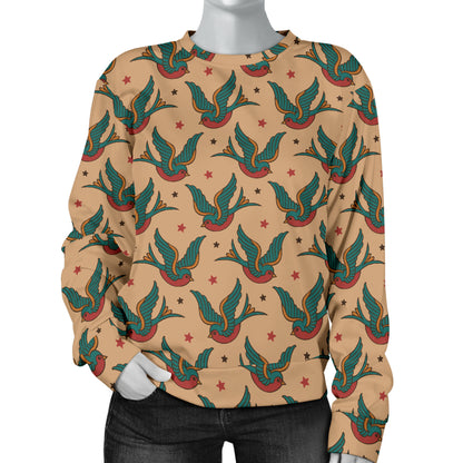 Old School Tattoo Swallow Design Women Long Sleeve Sweatshirt