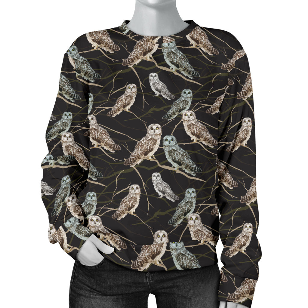Owl Branch Themed Design Print Women Long Sleeve Sweatshirt