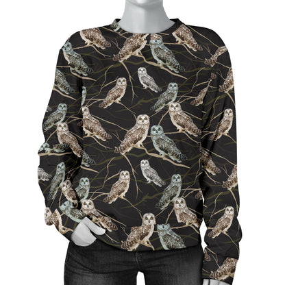 Owl Branch Themed Design Print Women Long Sleeve Sweatshirt