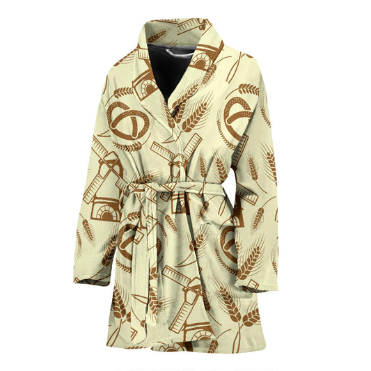 Agricultural Windmills Print Design 03 Women Bathrobe