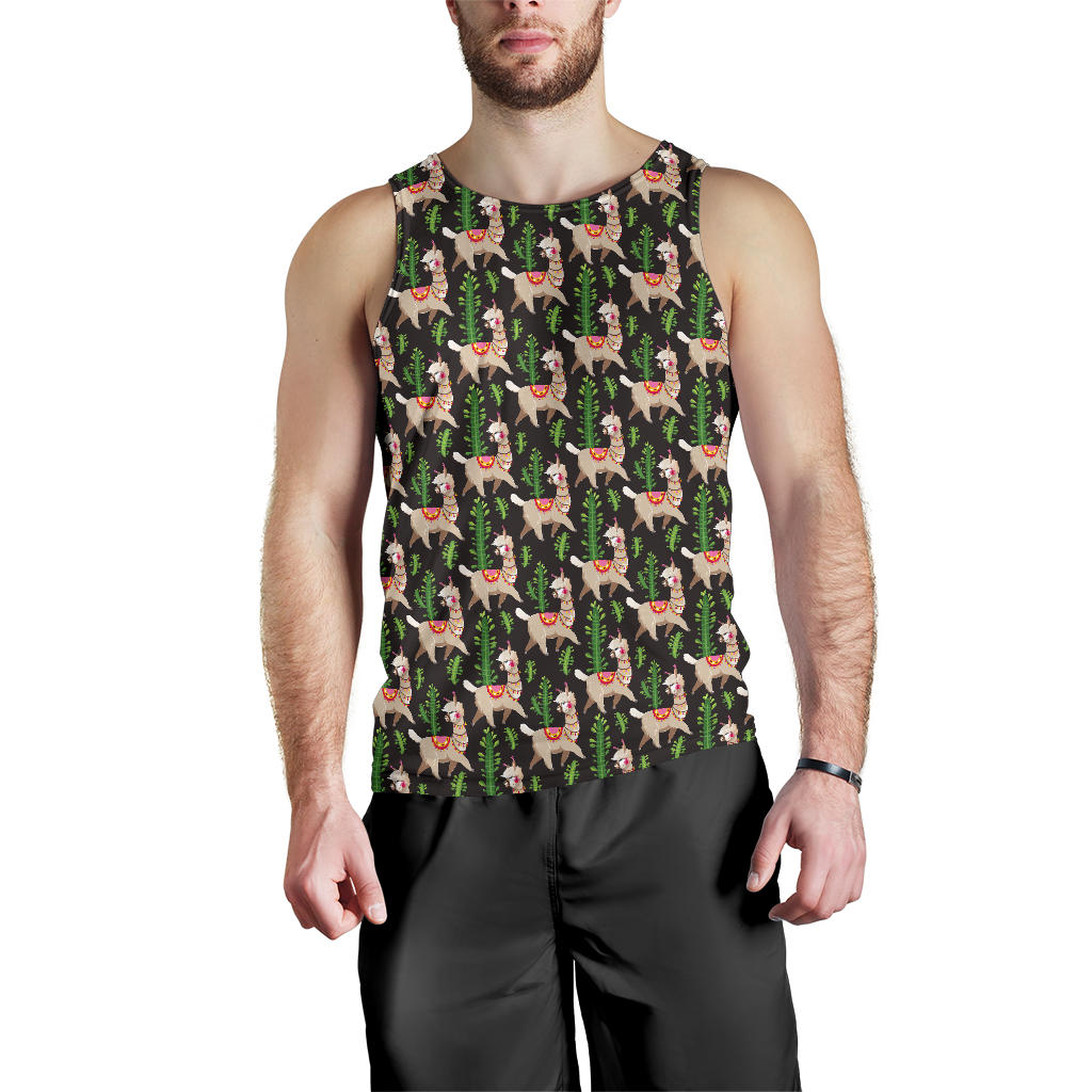 Alpaca Cactus Design Themed Print Men Tank Top