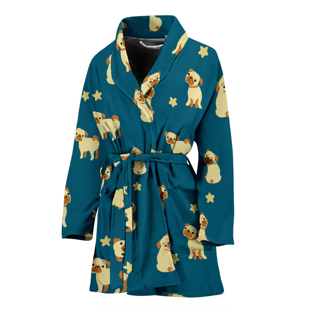 Pug Pattern Print Design A06 Women Bathrobe