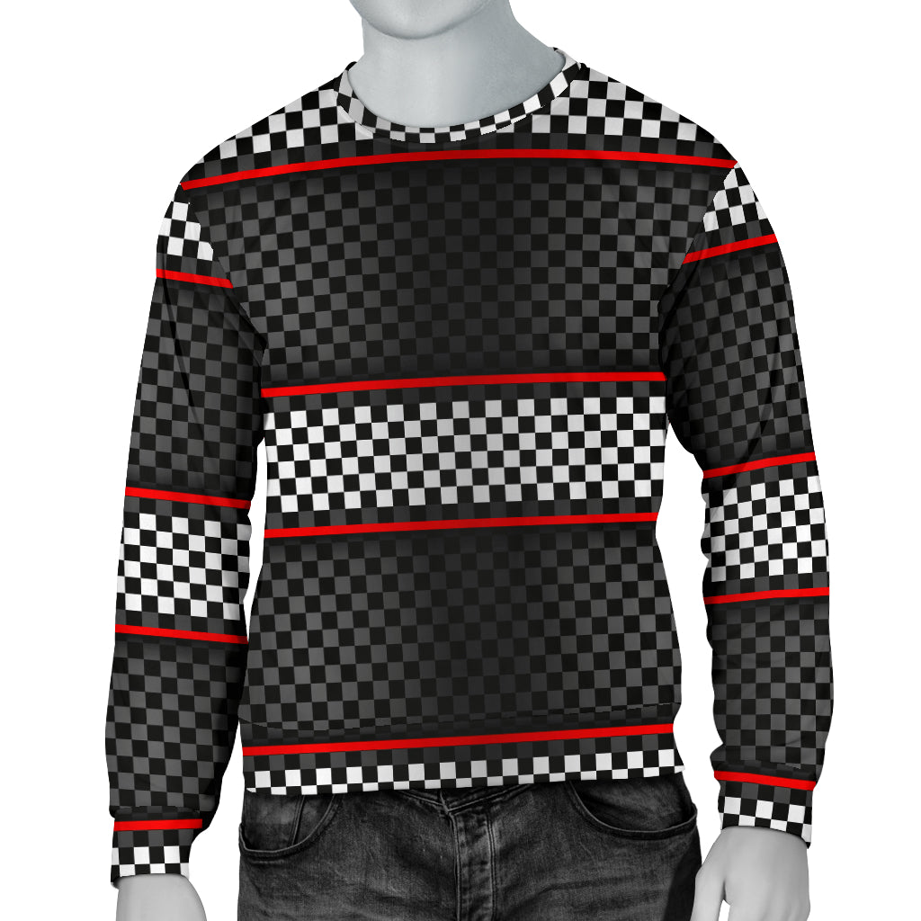 Checkered Flag Red Line Style Men Long Sleeve Sweatshirt