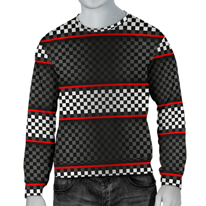 Checkered Flag Red Line Style Men Long Sleeve Sweatshirt