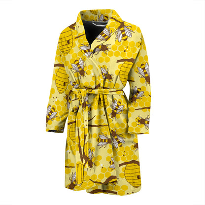Bee With Honeycomb Print Design LKS302 Men Bathrobe