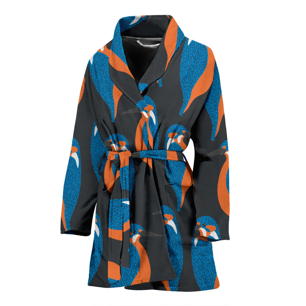 Kingfisher Pattern Print Design 03 Women Bathrobe