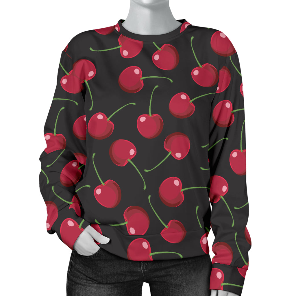 Cherry Black Background Women Long Sleeve Sweatshirt