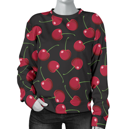 Cherry Black Background Women Long Sleeve Sweatshirt