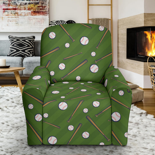Baseball Pattern Print Design 02 Recliner Slipcover with Pocket