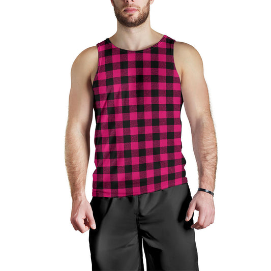 Pink Tartan Plaid Pattern Men Tank Top