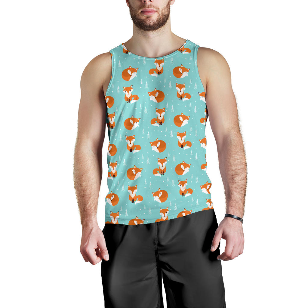 Fox Design Snow Print Pattern Men Tank Top